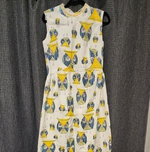 VINTAGE HANDMADE Yellow and Blue Patterned Dress